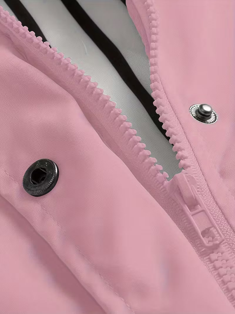 Women’s Waterproof Hooded Raincoat – Lightweight Rain Jacket with Striped Lining