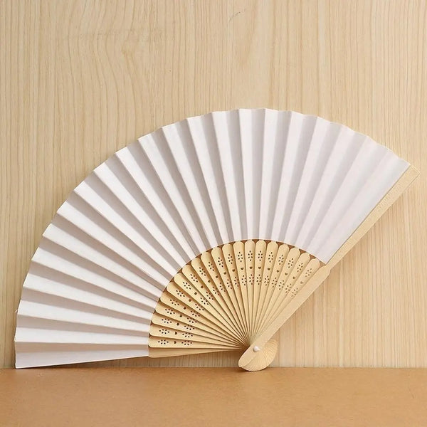 Bamboo & White Silk Folding Hand Fan