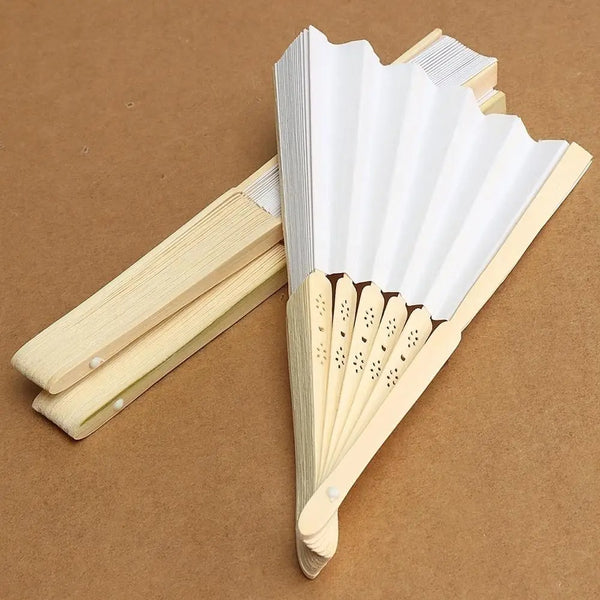 Bamboo & White Silk Folding Hand Fan