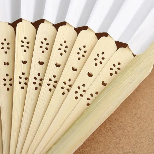 Bamboo & White Silk Folding Hand Fan