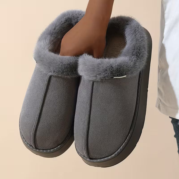 Women’s Elegant Plush Slip-On Slippers – Warm Winter Comfort with EVA Sole