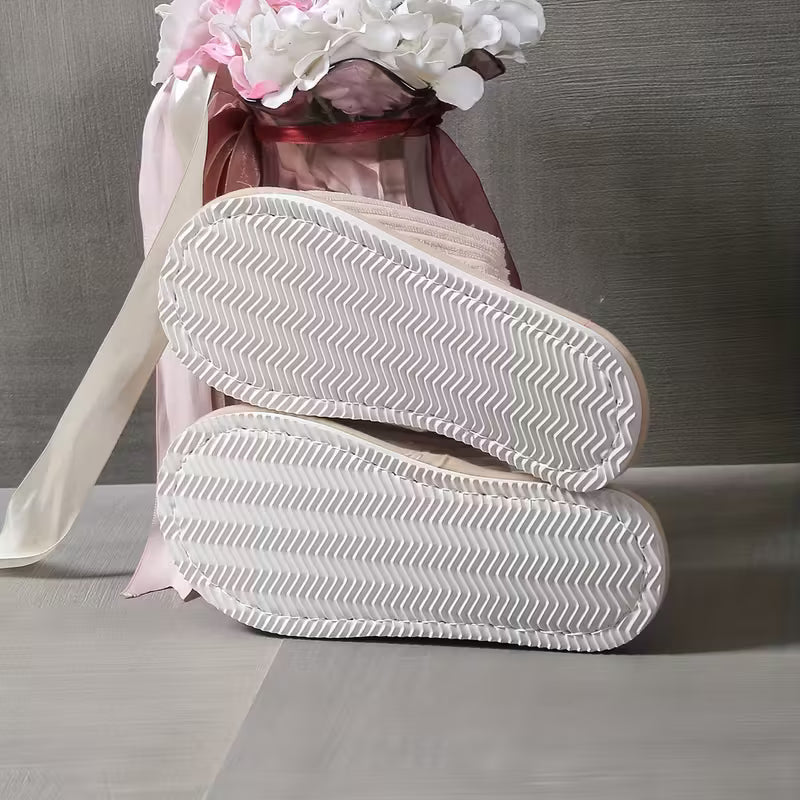 Women’s Warm Fluffy Slippers – Soft Corduroy House Shoes with Bow