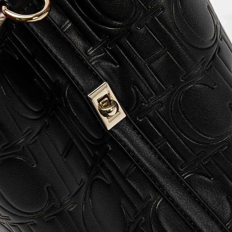 Women’s Embossed Tote Bag | Black Luxury Handbag with Red Lining & Gold Lock