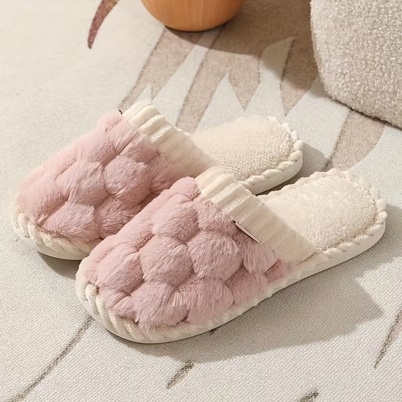 Women’s Warm Fluffy Slippers – Soft Knitted Furry Indoor House Shoes