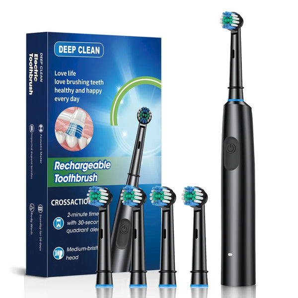 Rechargeable Rotary Electric Toothbrush | Deep Clean with 4 Brush Heads