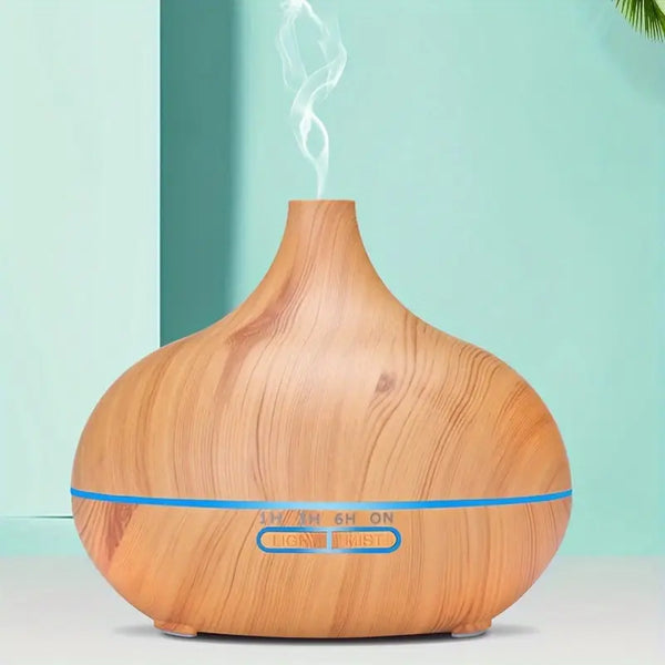 Wood Grain Ultrasonic Aromatherapy Diffuser – Cool Mist Humidifier with LED Light