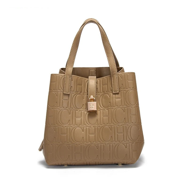 Women’s Embossed Tote Bag | Black Luxury Handbag with Red Lining & Gold Lock