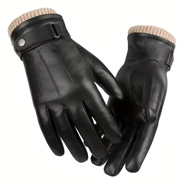 Men’s Touchscreen Leather Winter Gloves – Warm Thermal Design