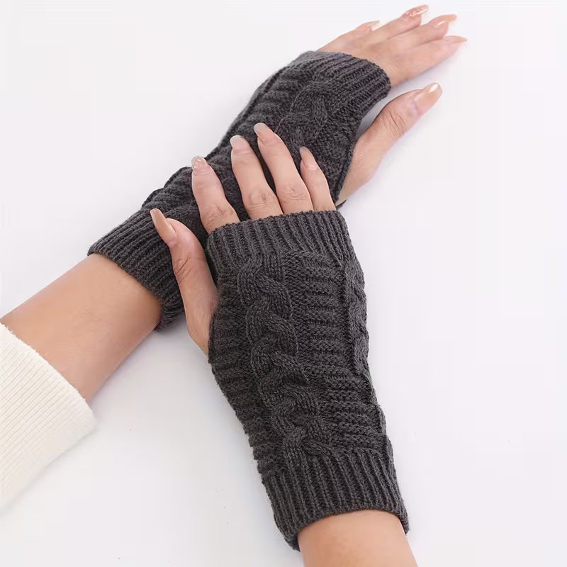 Women’s Knitted Acrylic Fingerless Gloves Soft Warm Winter Mitts