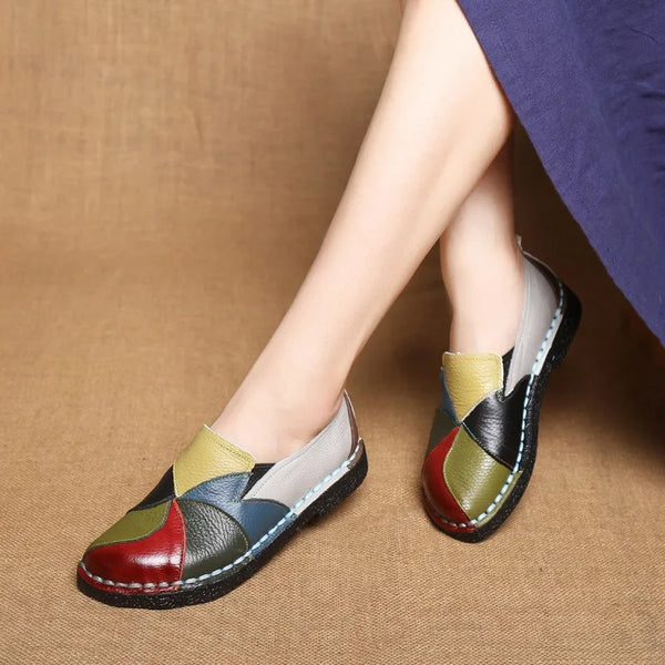 Women’s Retro Patchwork Loafers – Comfy Slip-On Shoes with Artistic Style