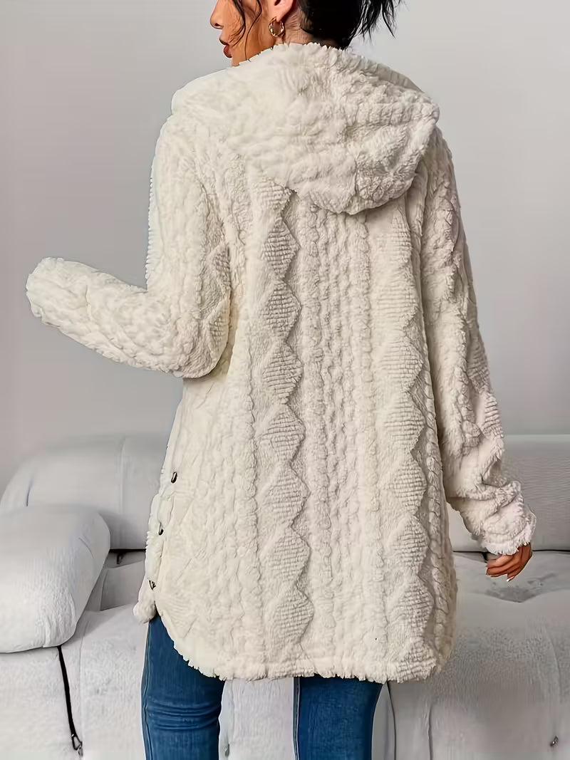 Women’s Warm Sherpa Fleece Cardigan – Soft Button-Up Teddy Jacket