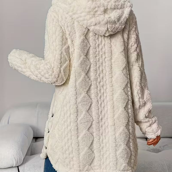 Women’s Warm Sherpa Fleece Cardigan – Soft Button-Up Teddy Jacket